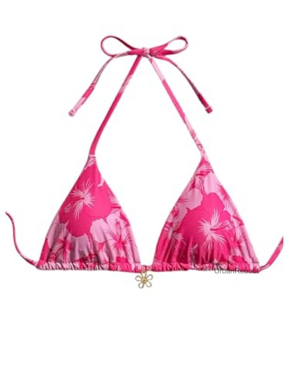 Floral Halter Triangle Bikini Top Tie Back Backless Swim Top
